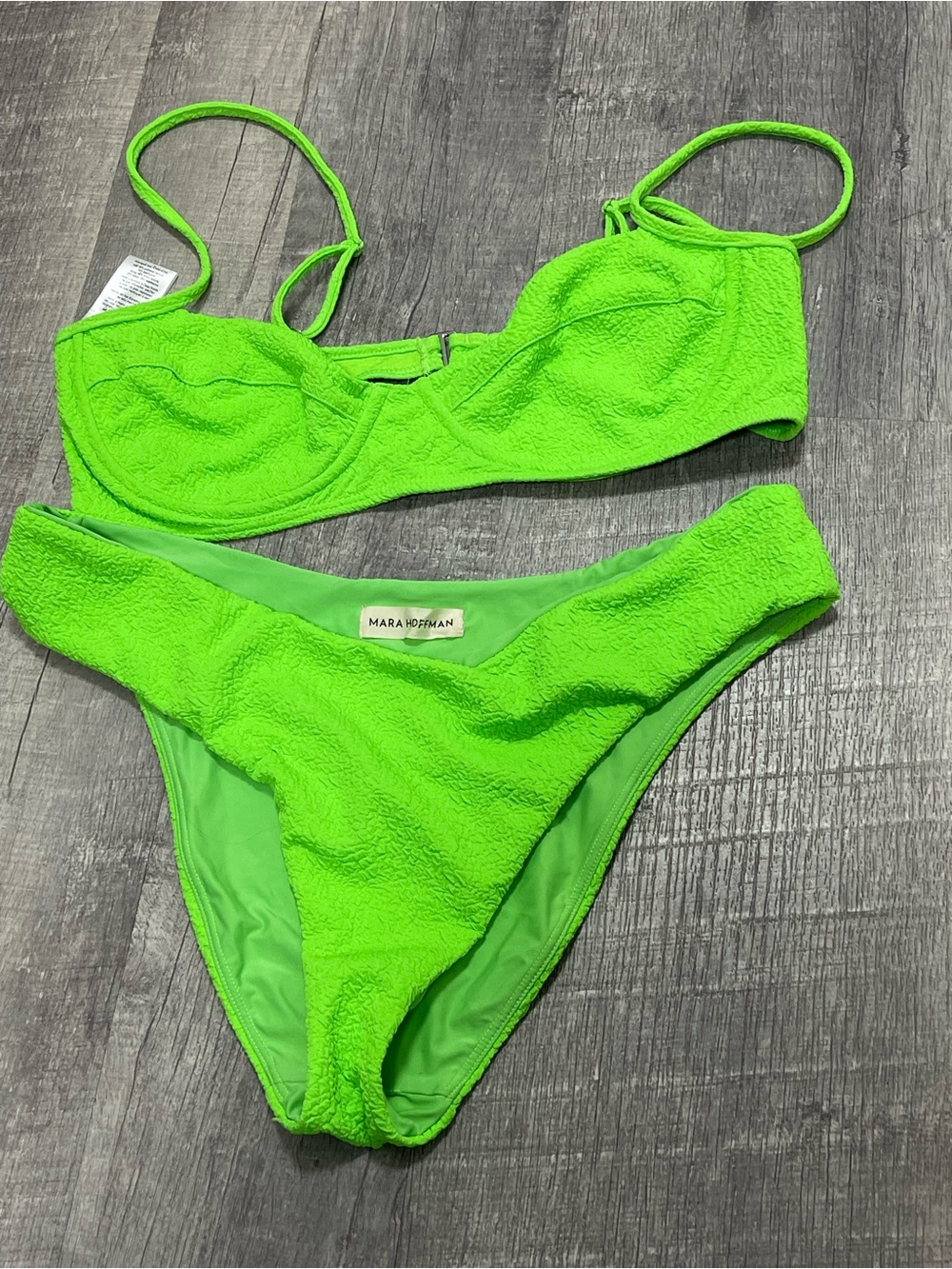 Mara Hoffman Bright Lime Green Textured Bikini Set size Xlarge out of stock